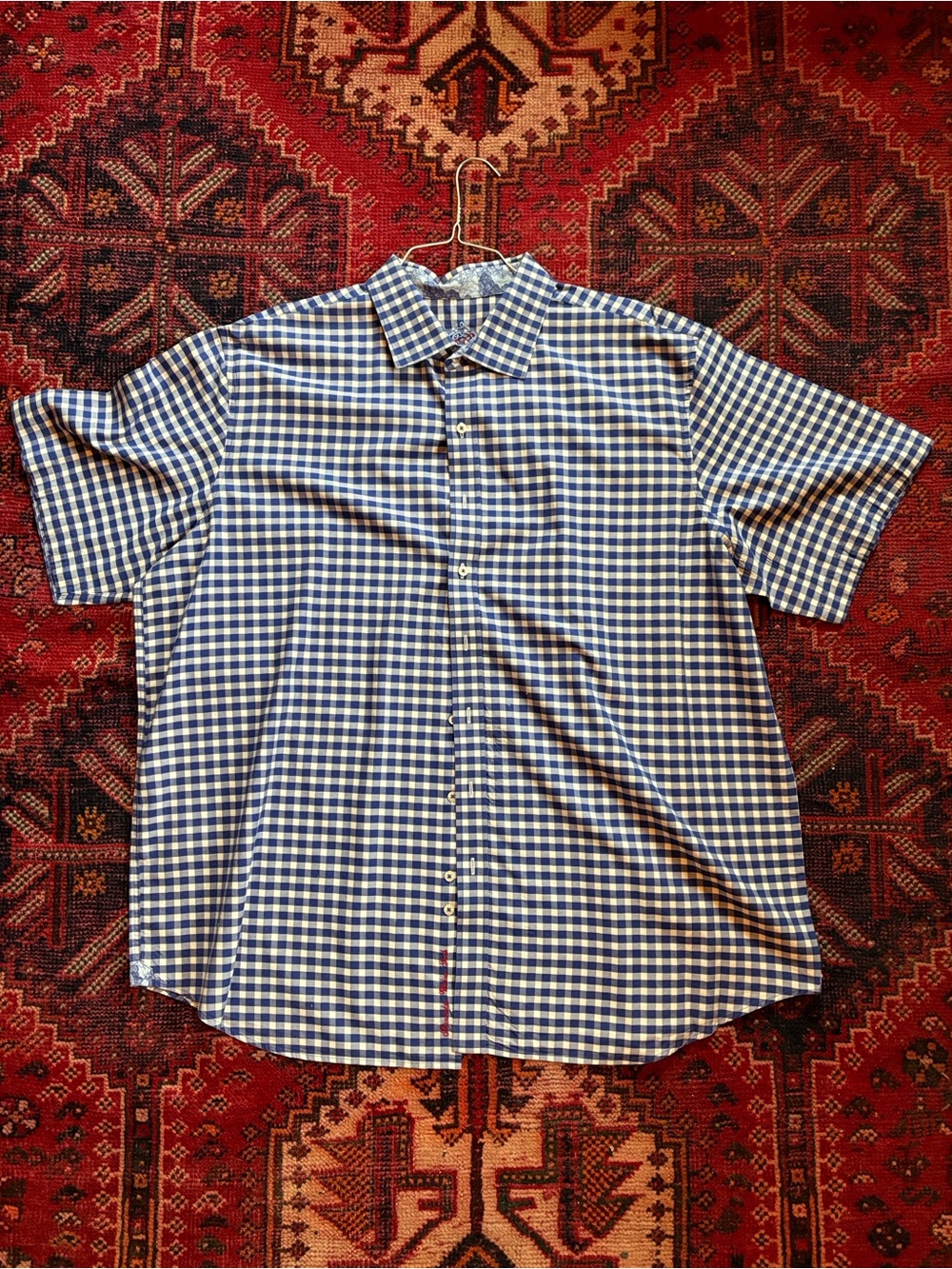 Robert Graham Blue and White Gingham Short-Sleeve Button-Down Shirt